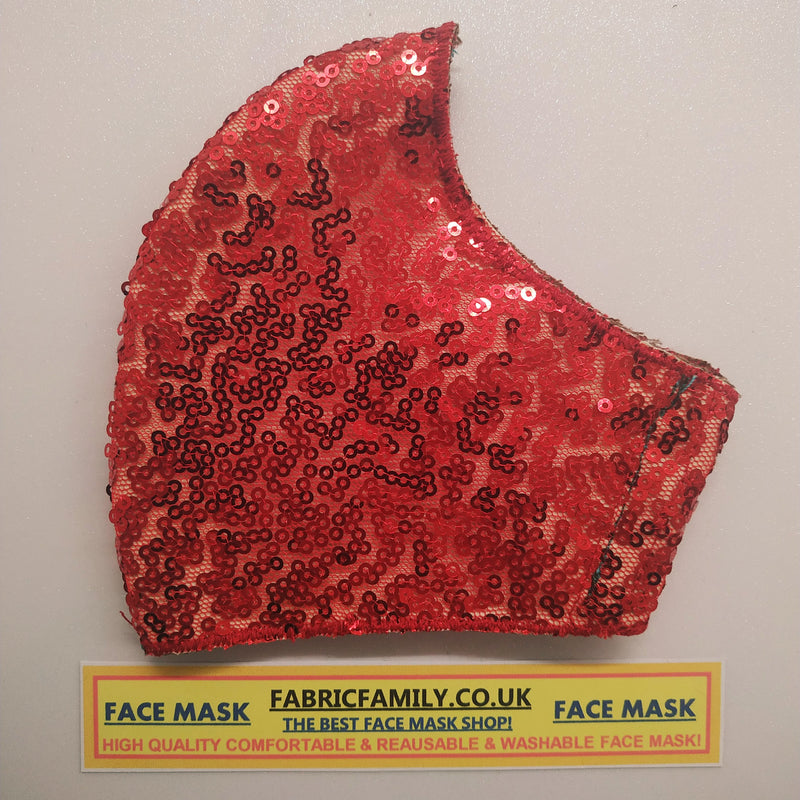 Sequins Red Face Mask | 3 Layers With Filter | 100% Cotton | Perfect Nose To Mouth Fit | Reusable - Shop Fabrics, Cushions & Dressmaking Supplies online - Fabric Family