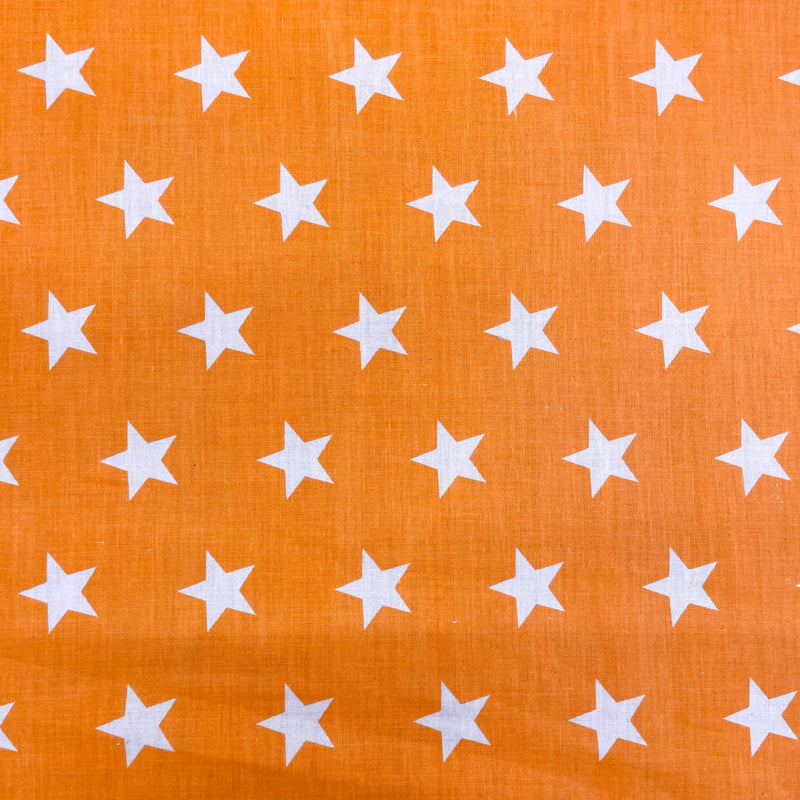 Stars Orange Polycotton Fabric | Width - 115cm/45inch - Shop Fabrics, Cushions & Dressmaking Supplies online - Fabric Family