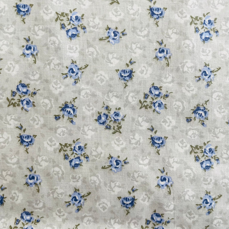 Blue Roses Organic Cotton Fabric | Width - 160cm/63inch