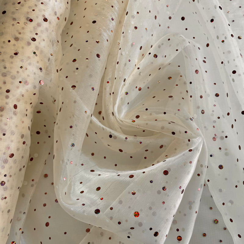 Cream Glitter Dot Organza Fabric | Width - 150cm/59inch