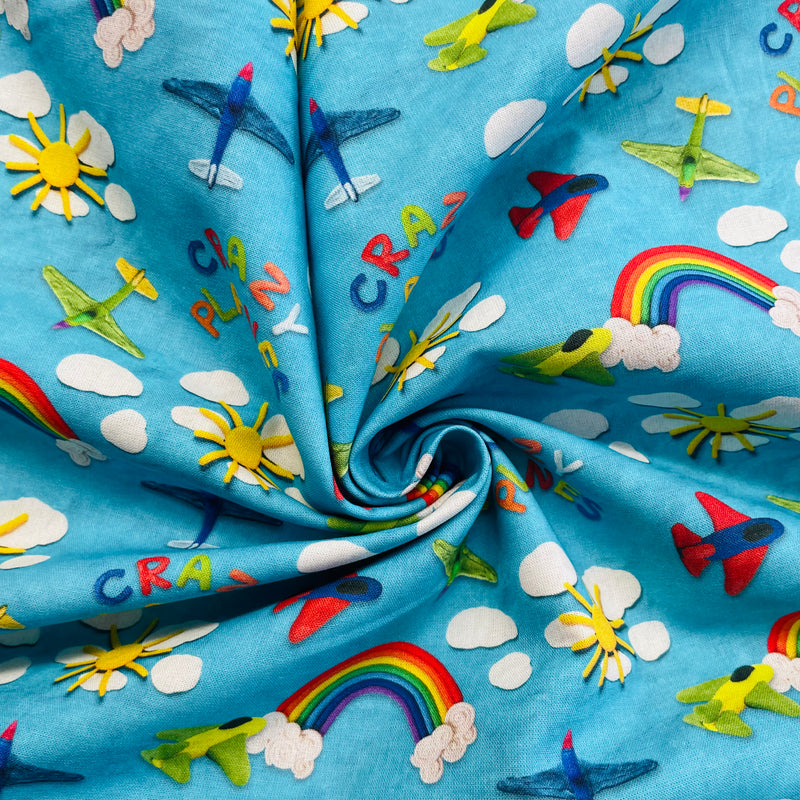 Rainbows & Planes Cotton Fabric | Width - 150cm/59inch