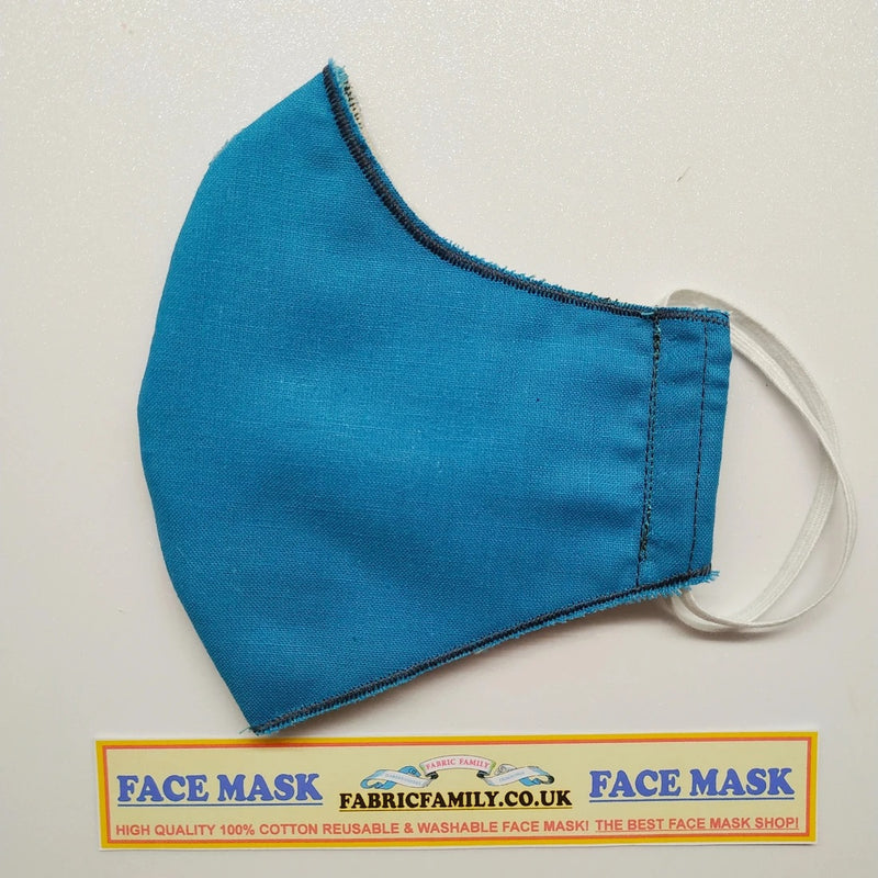 Blue Plain Face Mask | 3 Layers With Filter | 100% Cotton | Perfect Nose To Mouth Fit | Reusable - Shop Fabrics, Cushions & Dressmaking Supplies online - Fabric Family