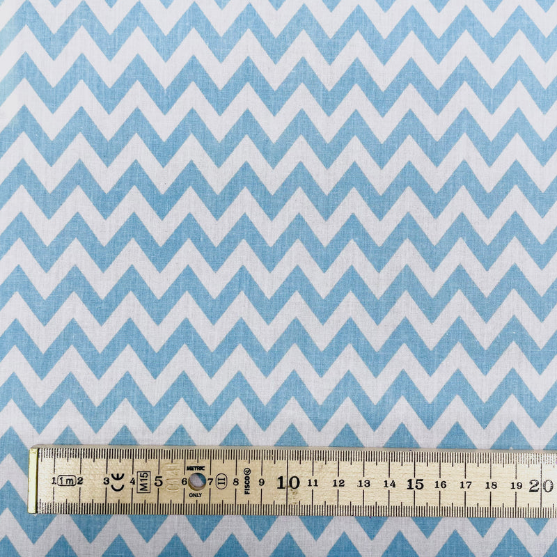 Light Blue Chevron Polycotton Fabric | Width - 115cm/45inch - Shop Fabrics, Cushions & Dressmaking Supplies online - Fabric Family