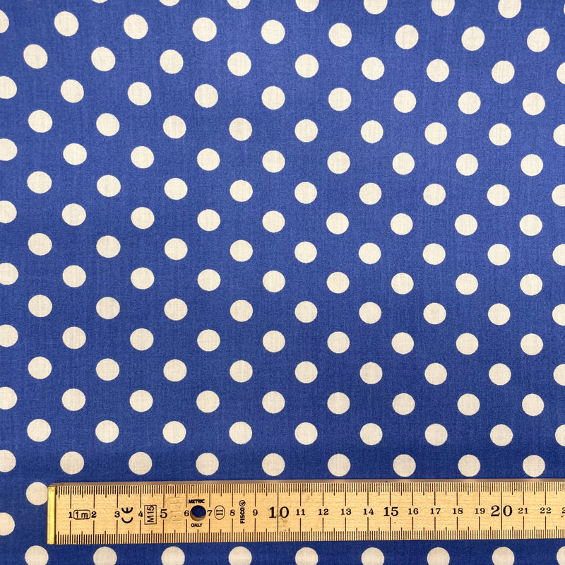 Spots Blue Polycotton Fabric | Width - 115cm/45inch - Shop Fabrics, Cushions & Dressmaking Supplies online - Fabric Family