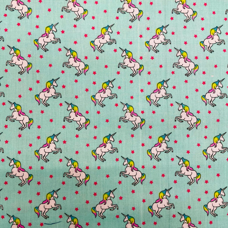 Unicorns Mint Polycotton Fabric | Width - 115cm/45inch - Shop Fabrics, Cushions & Dressmaking Supplies online - Fabric Family