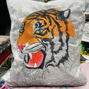 Tiger Cushion | Embroidery Cushion | Velvet Back - Shop Fabrics, Cushions & Dressmaking Supplies online - Fabric Family