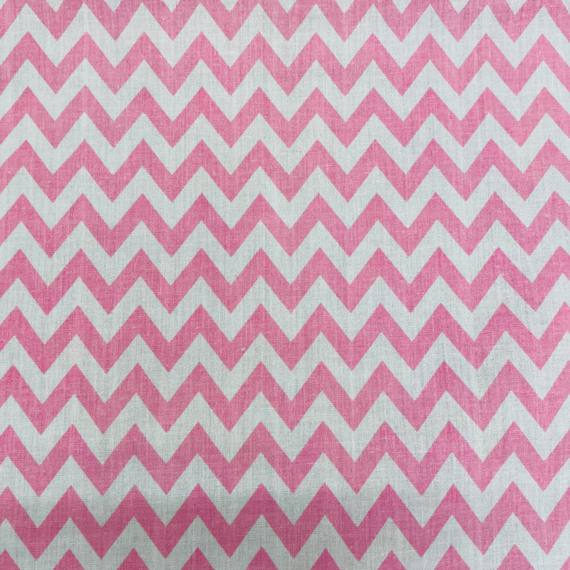 Pink Chevron Polycotton Fabric | Width - 115cm/45inch - Shop Fabrics, Cushions & Dressmaking Supplies online - Fabric Family