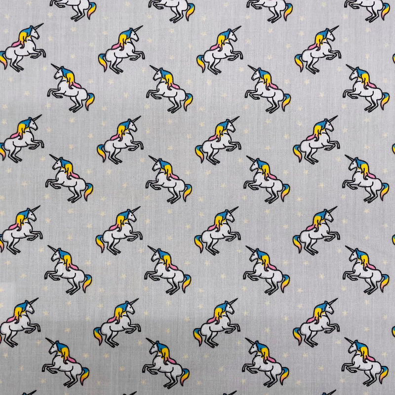 Unicorns Grey Polycotton Fabric | Width - 115cm/45inch - Shop Fabrics, Cushions & Dressmaking Supplies online - Fabric Family