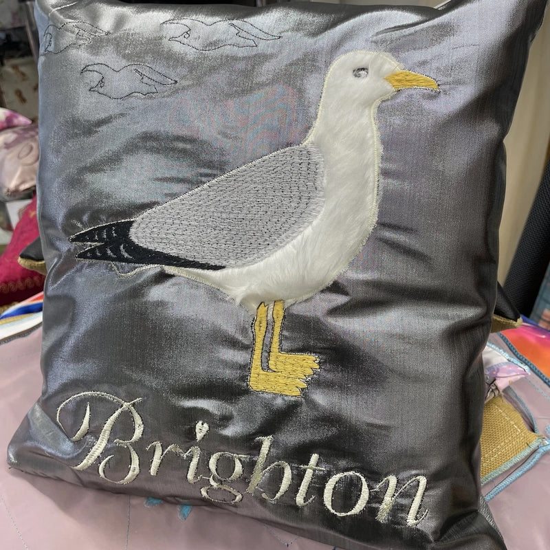 Seagull Brighton Cushion | Embroidery Cushion - Shop Fabrics, Cushions & Dressmaking Supplies online - Fabric Family