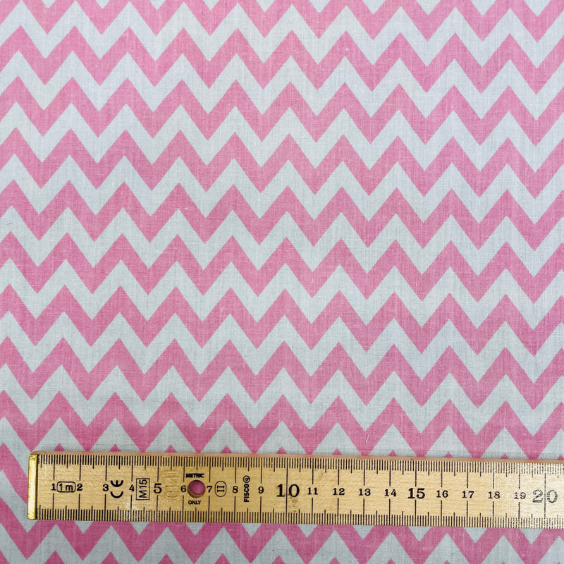 Pink Chevron Polycotton Fabric | Width - 115cm/45inch - Shop Fabrics, Cushions & Dressmaking Supplies online - Fabric Family