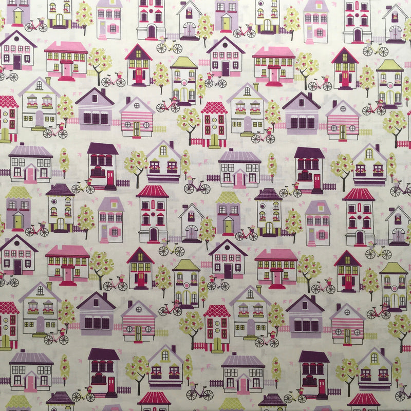 Houses Print Cotton Fabric | Width - 140cm - Shop Fabrics, Cushions & Dressmaking Supplies online - Fabric Family