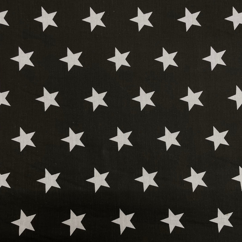 Stars Black Polycotton Fabric | Width - 115cm/45inch - Shop Fabrics, Cushions & Dressmaking Supplies online - Fabric Family