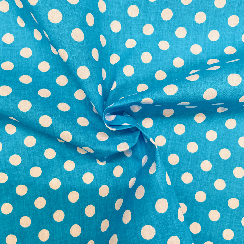 Spots Blue Polycotton Fabric | Width - 115cm/45inch - Shop Fabrics, Cushions & Dressmaking Supplies online - Fabric Family