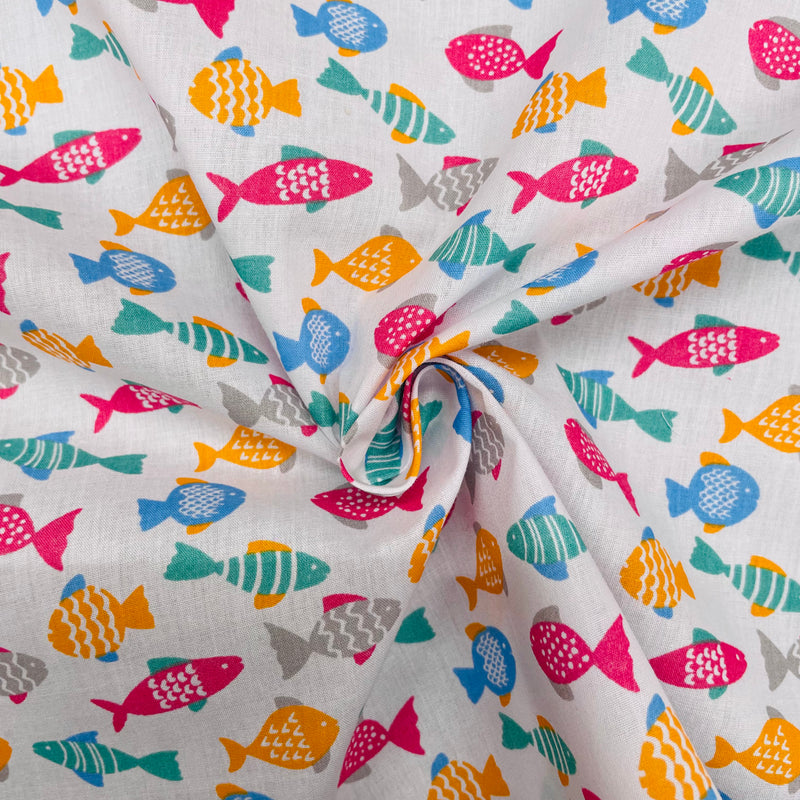 Fish Polycotton Fabric | Width - 115cm/45inch - Shop Fabrics, Cushions & Dressmaking Supplies online - Fabric Family