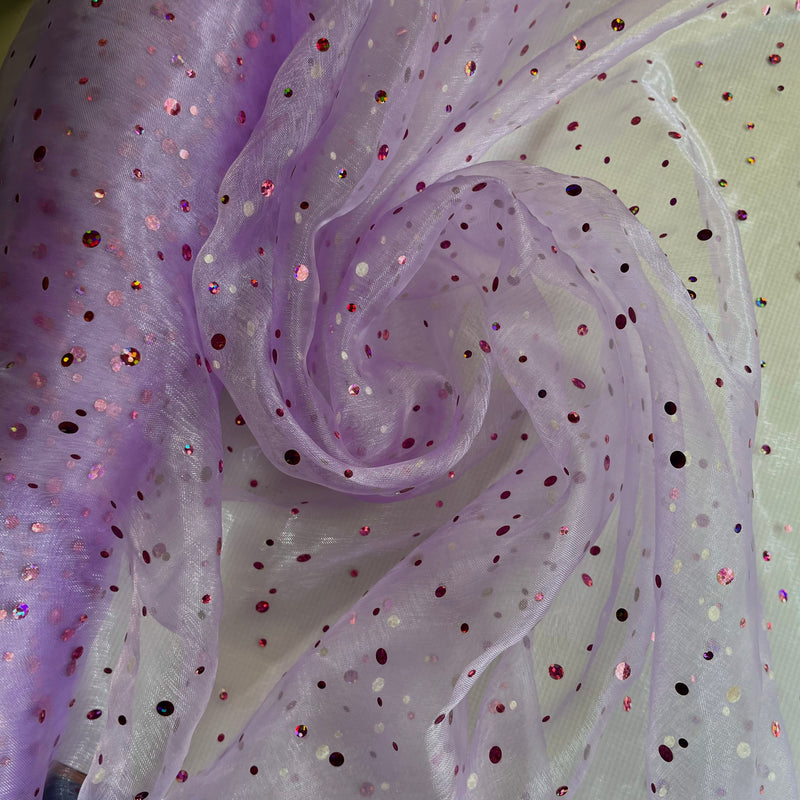 Lilac Purple Glitter Dot Organza Fabric | Width - 150cm/59inch