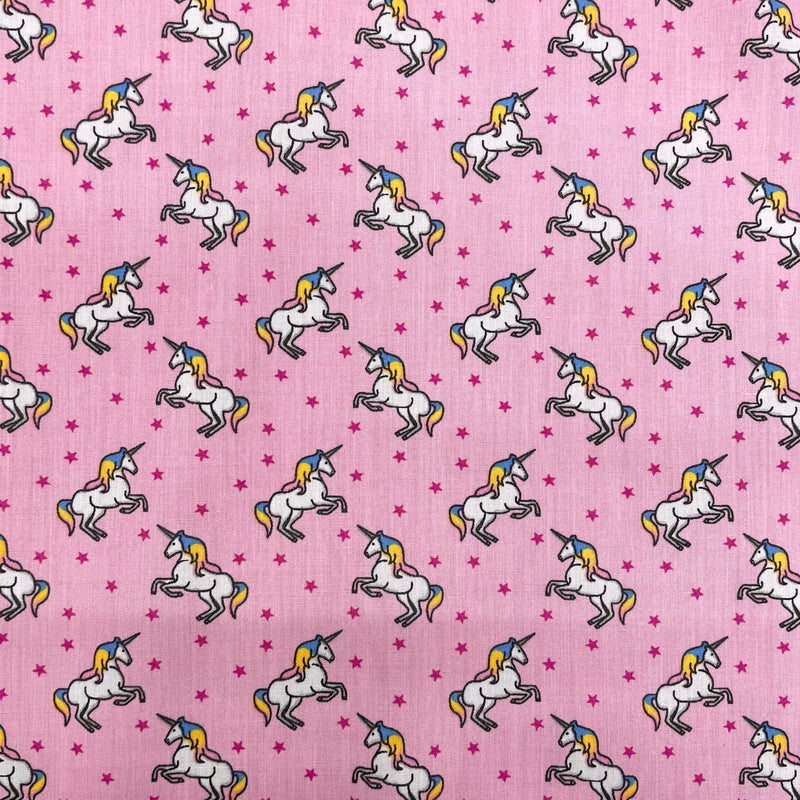 Unicorns Pink Polycotton Fabric | Width - 115cm/45inch - Shop Fabrics, Cushions & Dressmaking Supplies online - Fabric Family