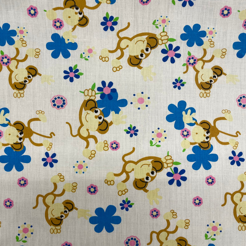 Monkeys Polycotton Fabric | Width - 115cm/45inch - Shop Fabrics, Cushions & Dressmaking Supplies online - Fabric Family