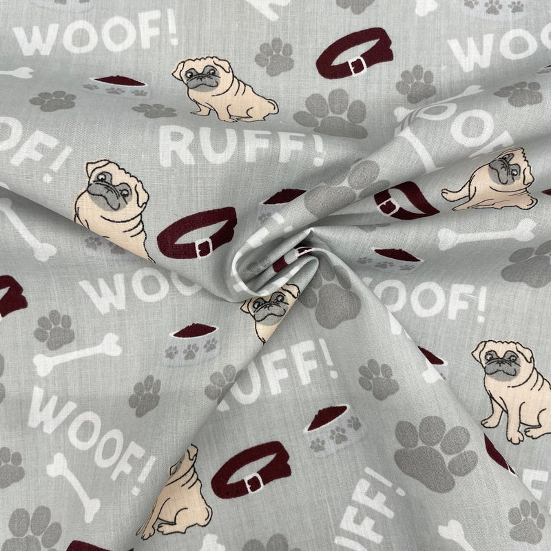 Pugs Polycotton Fabric | Width - 115cm/45inch - Shop Fabrics, Cushions & Dressmaking Supplies online - Fabric Family