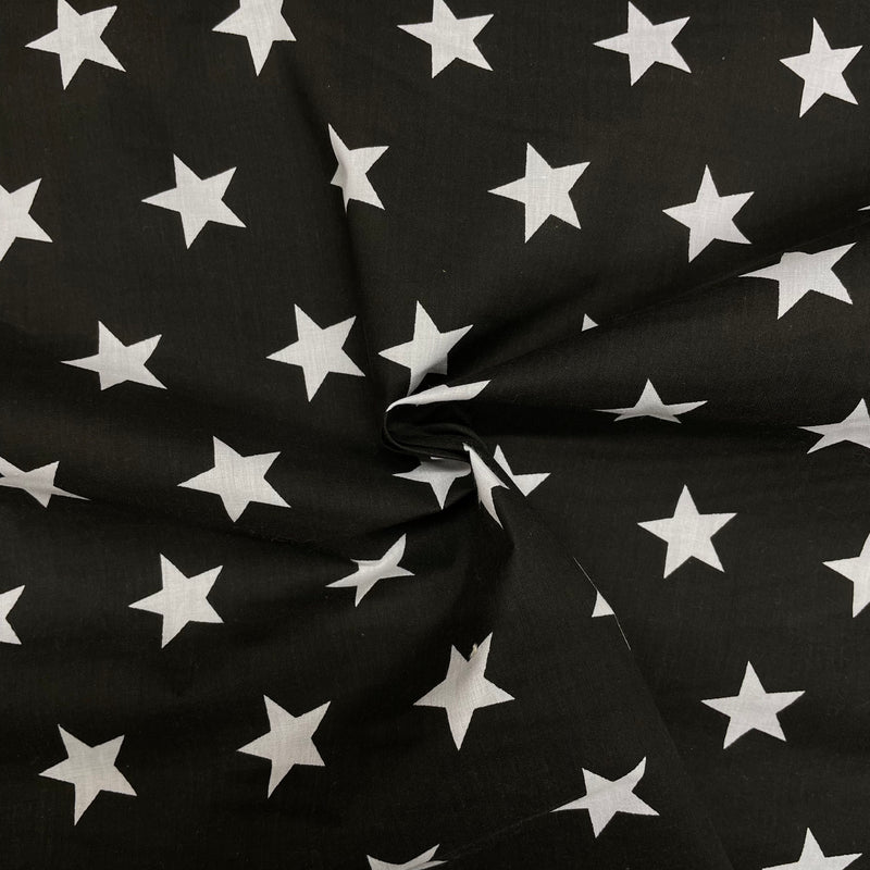 Stars Black Polycotton Fabric | Width - 115cm/45inch - Shop Fabrics, Cushions & Dressmaking Supplies online - Fabric Family