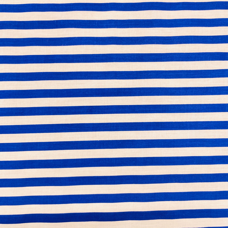 Blue & White Stripes Polycotton Fabric | Width - 115cm/45inch - Shop Fabrics, Cushions & Dressmaking Supplies online - Fabric Family