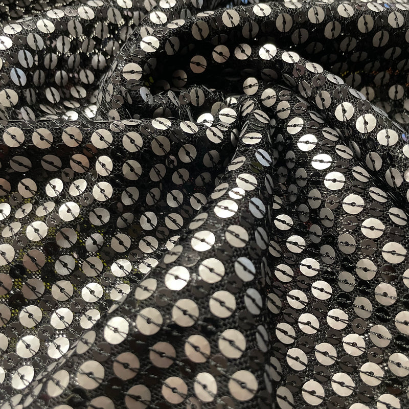 Silver & Black Sequins Fabric | Width - 140cm/55inch