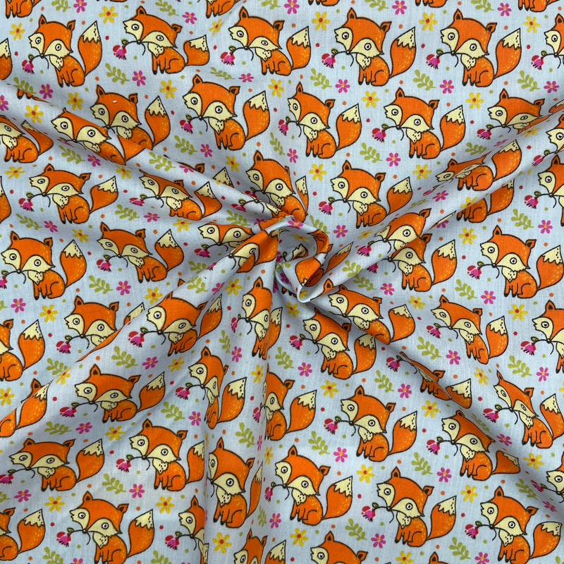 Foxes Polycotton Fabric | Width - 115cm/45inch - Shop Fabrics, Cushions & Dressmaking Supplies online - Fabric Family