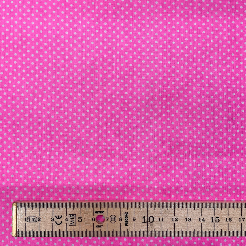 Pin Spots Pink Polycotton Fabric | Width - 115cm/45inch - Shop Fabrics, Cushions & Dressmaking Supplies online - Fabric Family