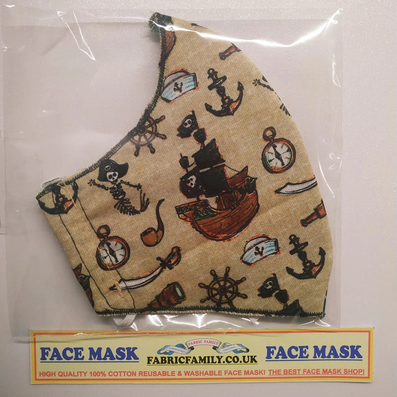 Pirates Print Face Mask | 3 Layers With Filter | 100% Cotton | Perfect Nose To Mouth Fit | Reusable - Shop Fabrics, Cushions & Dressmaking Supplies online - Fabric Family