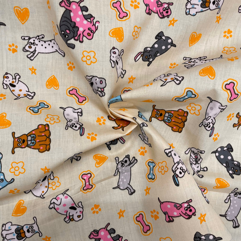 Dogs Polycotton Fabric | Width - 115cm/45inch - Shop Fabrics, Cushions & Dressmaking Supplies online - Fabric Family