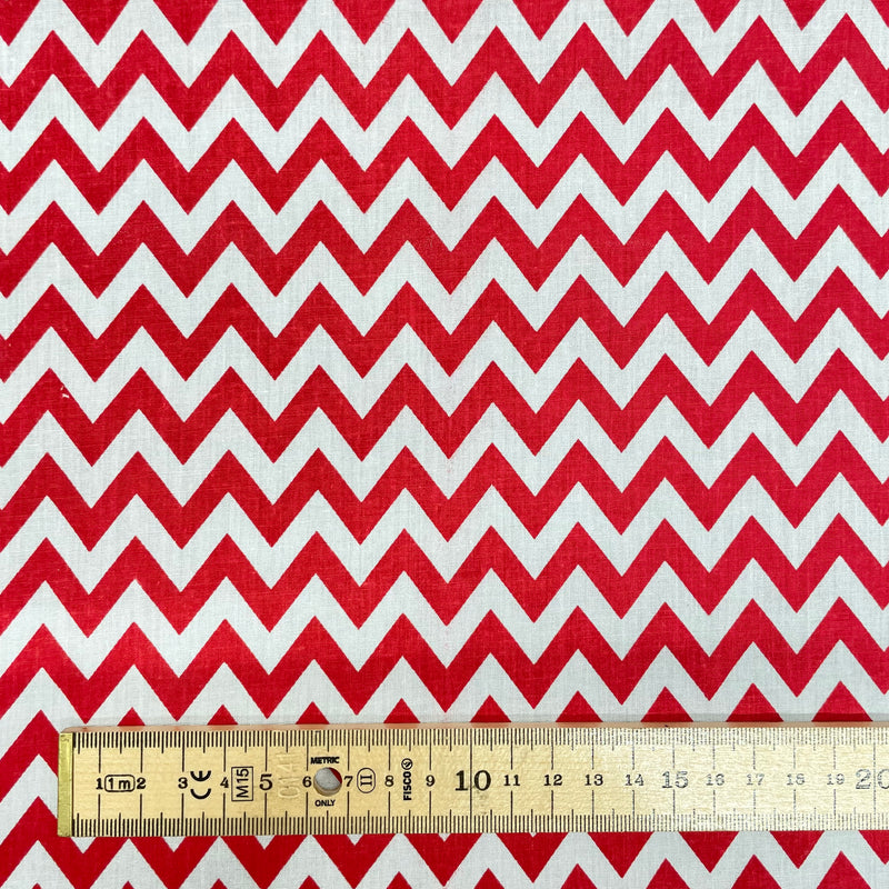 Red Chevron Polycotton Fabric | Width - 115cm/45inch - Shop Fabrics, Cushions & Dressmaking Supplies online - Fabric Family