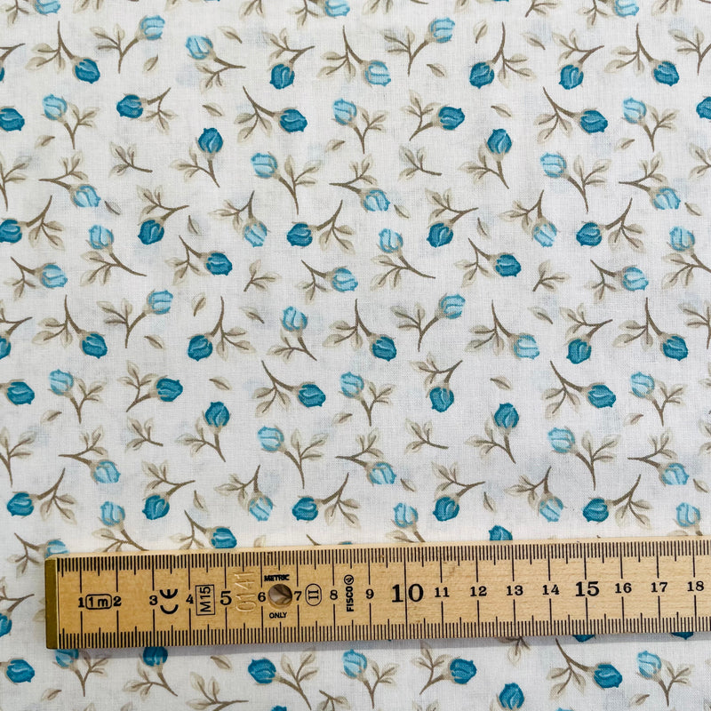 Blue Roses Organic Cotton Fabric | Width - 160cm/63inch