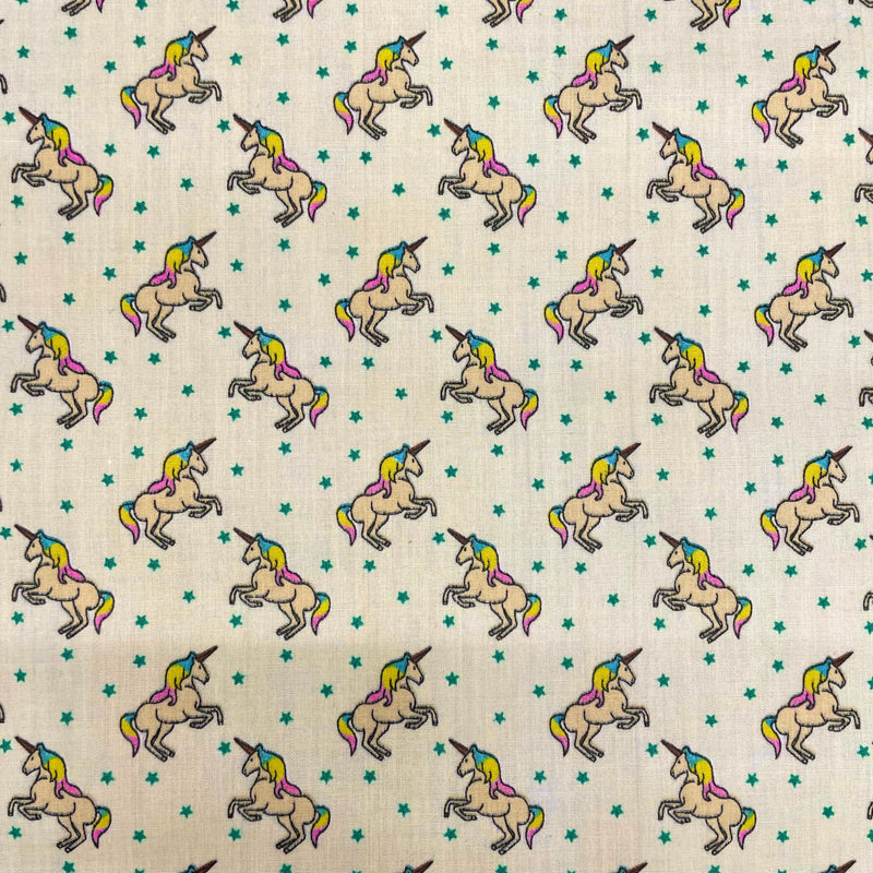 Unicorns Cream Polycotton Fabric | Width - 115cm/45inch - Shop Fabrics, Cushions & Dressmaking Supplies online - Fabric Family