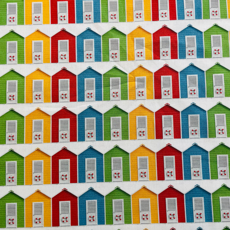 Beach Huts Cotton Fabric | Width - 150cm/59inch