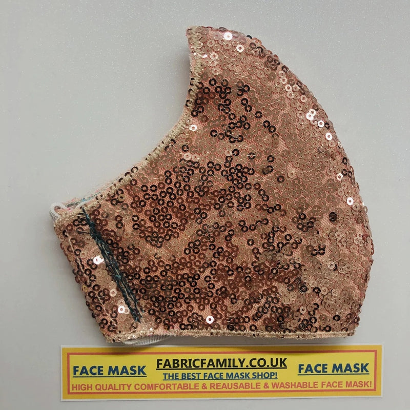 Sequins Dusty Pink Face Mask | 3 Layers With Filter | 100% Cotton | Perfect Nose To Mouth Fit | Reusable - Shop Fabrics, Cushions & Dressmaking Supplies online - Fabric Family