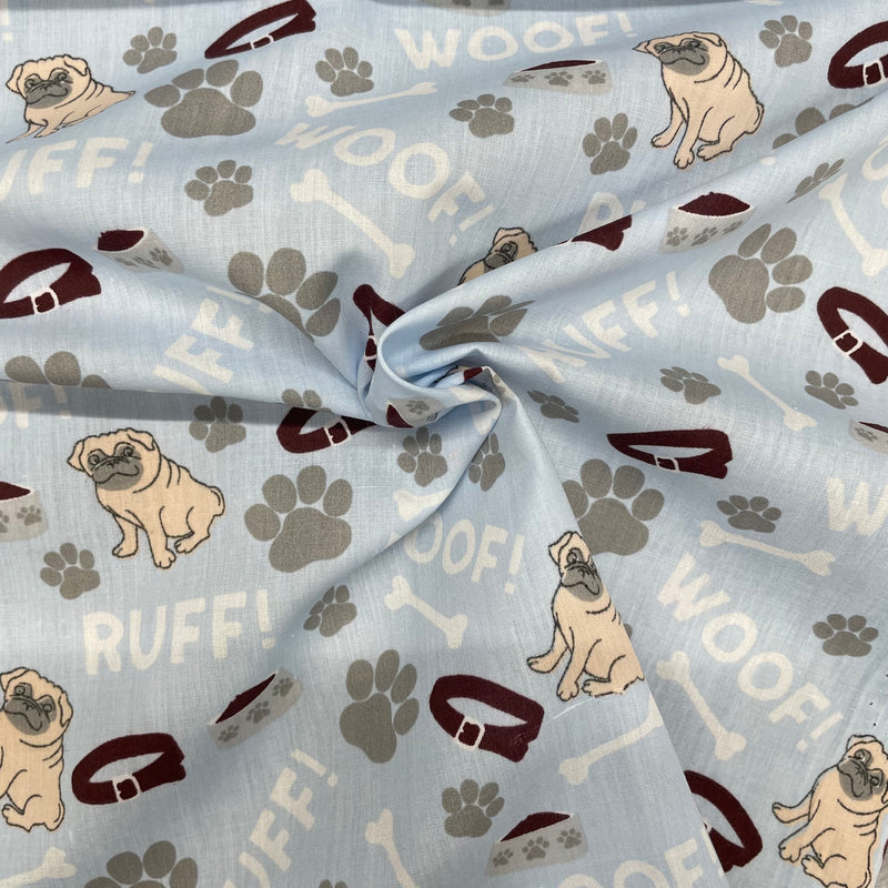 Pugs Polycotton Fabric | Width - 115cm/45inch - Shop Fabrics, Cushions & Dressmaking Supplies online - Fabric Family