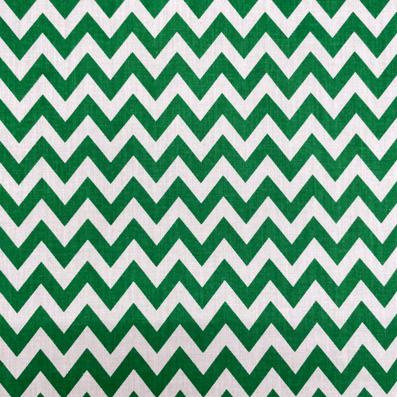 Green Chevron Polycotton Fabric | Width - 115cm/45inch - Shop Fabrics, Cushions & Dressmaking Supplies online - Fabric Family