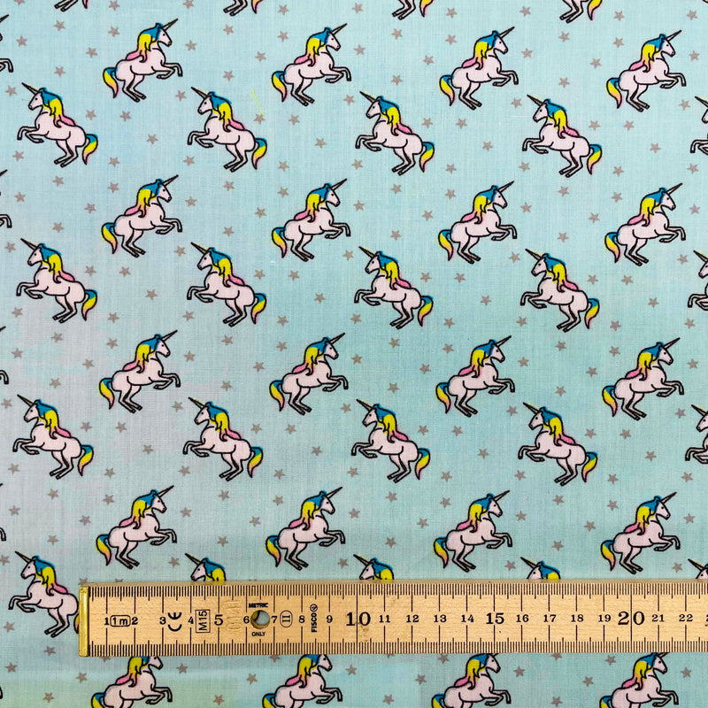 Unicorns Blue Polycotton Fabric | Width - 115cm/45inch - Shop Fabrics, Cushions & Dressmaking Supplies online - Fabric Family