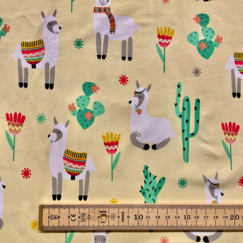 Llama & Cactus Cotton Jersey Fabric | Width - 148cm/58inch