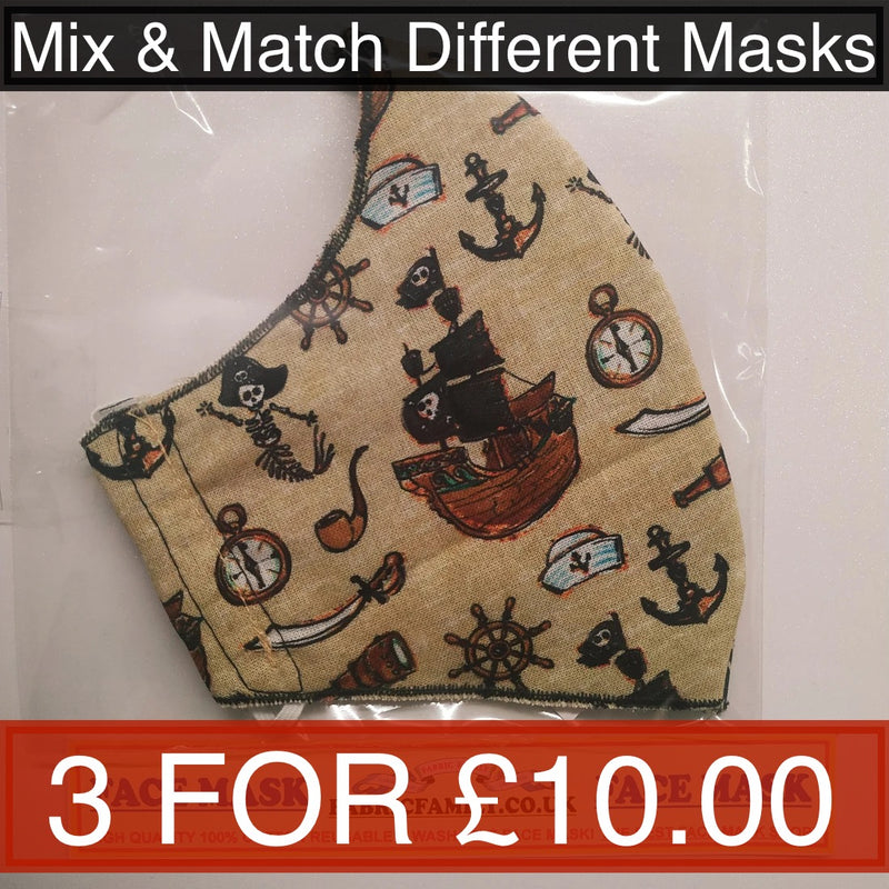 Pirates Print Face Mask | 3 Layers With Filter | 100% Cotton | Perfect Nose To Mouth Fit | Reusable - Shop Fabrics, Cushions & Dressmaking Supplies online - Fabric Family