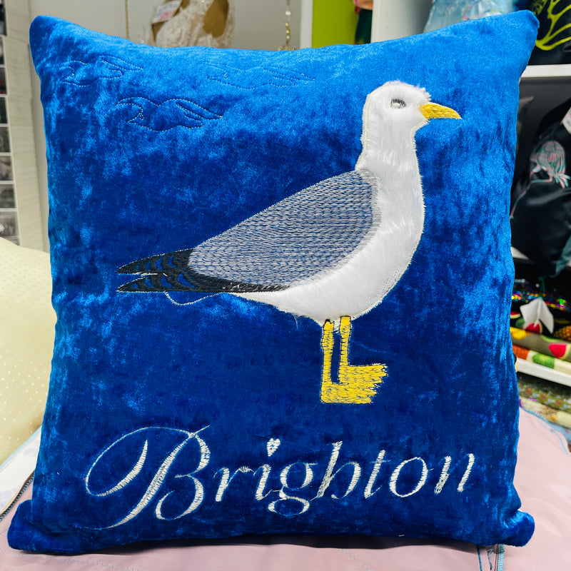 Seagull Brighton Cushion | Embroidery Cushion | Velvet Back - Shop Fabrics, Cushions & Dressmaking Supplies online - Fabric Family