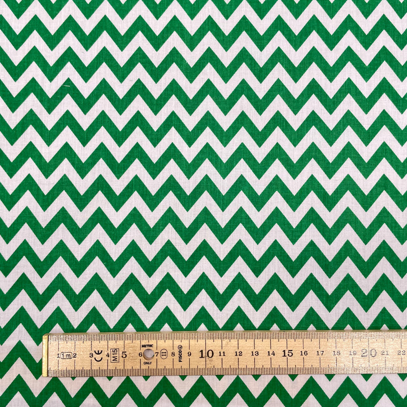 Green Chevron Polycotton Fabric | Width - 115cm/45inch - Shop Fabrics, Cushions & Dressmaking Supplies online - Fabric Family