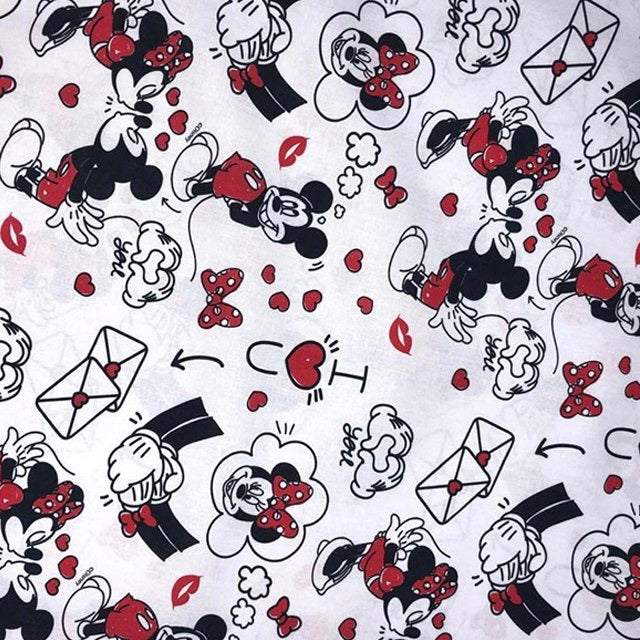 Mickey & Minnie Love Letters Disney Cotton Fabric | Width - 150cm/59inch - Shop Fabrics, Cushions & Dressmaking Supplies online - Fabric Family