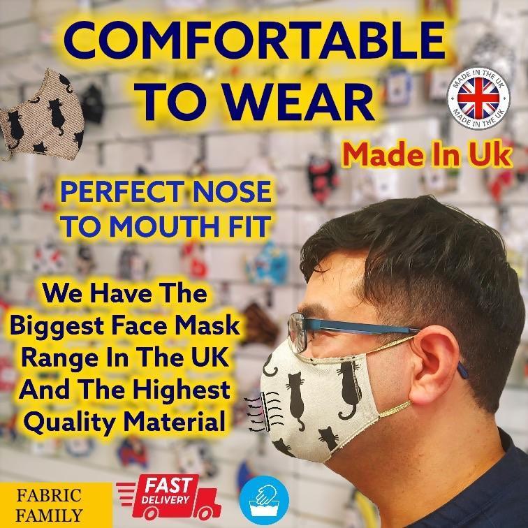 Blue Plain Face Mask | 3 Layers With Filter | 100% Cotton | Perfect Nose To Mouth Fit | Reusable - Shop Fabrics, Cushions & Dressmaking Supplies online - Fabric Family