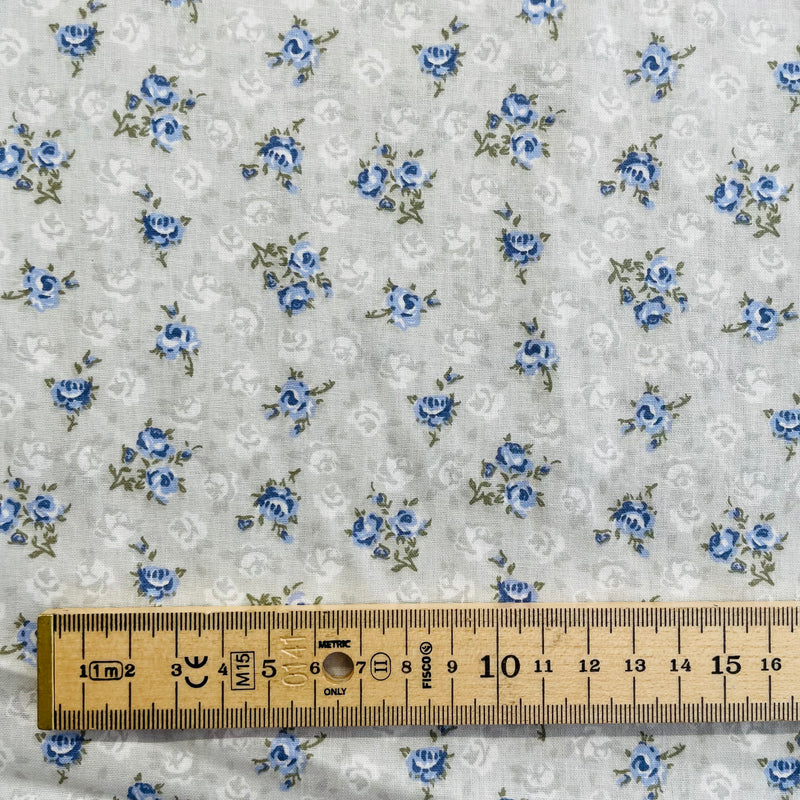 Blue Roses Organic Cotton Fabric | Width - 160cm/63inch