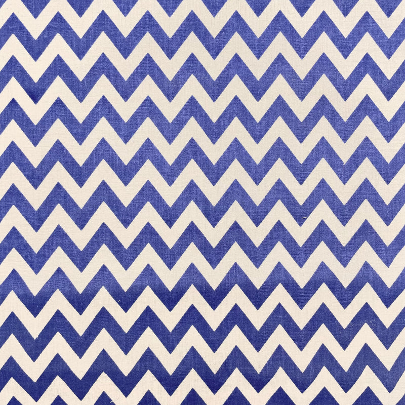 Blue Chevron Polycotton Fabric | Width - 115cm/45inch - Shop Fabrics, Cushions & Dressmaking Supplies online - Fabric Family